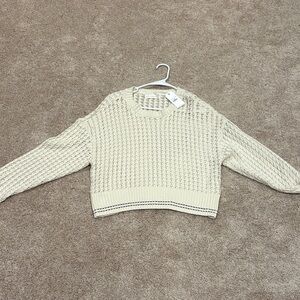 Together Cream Open-Weave Cropped Crewneck Sweater